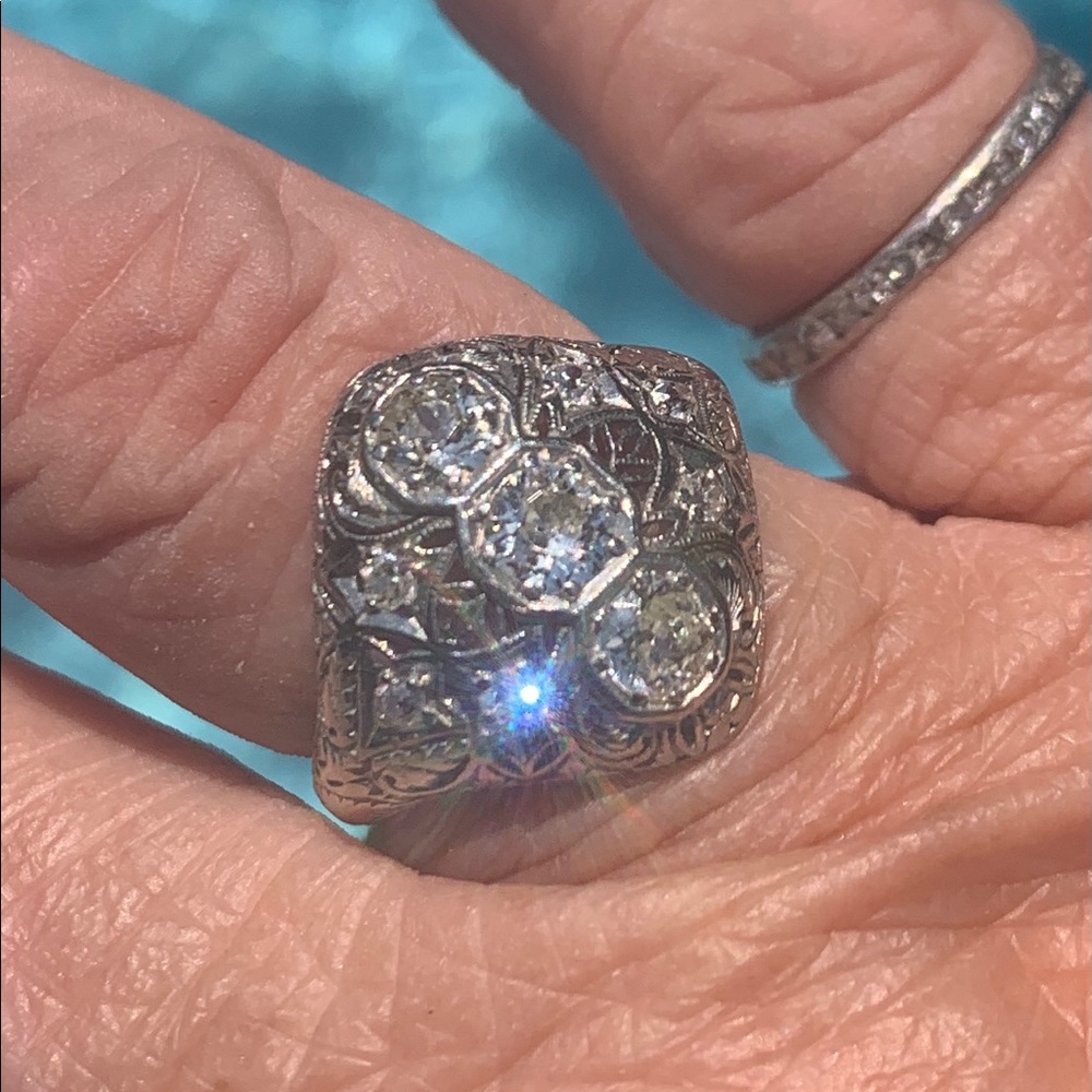 💎 18k WG Old Cut Genuine Deco Diamond Ring 💍